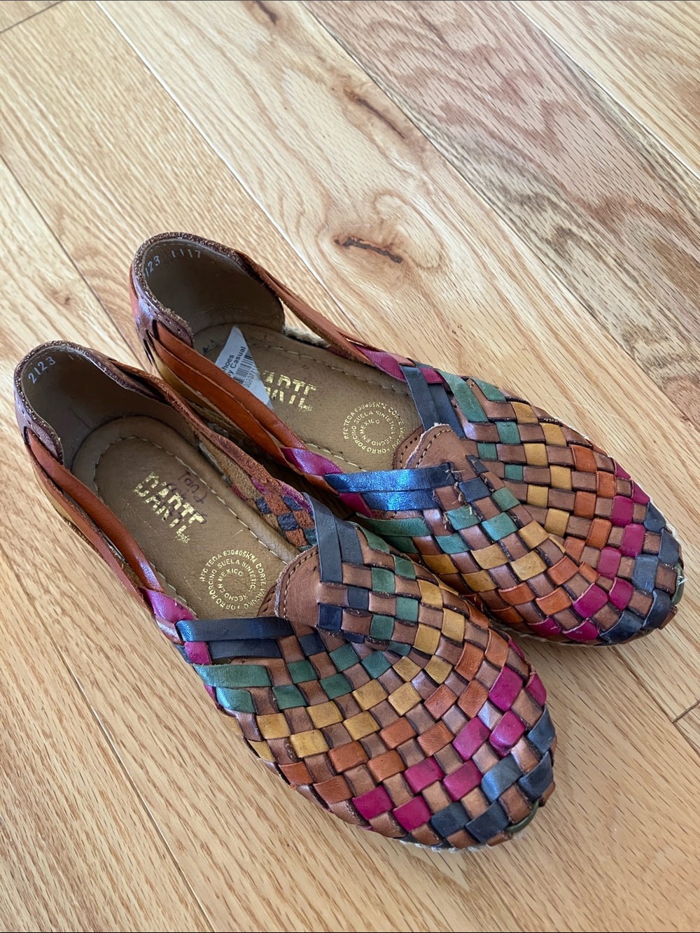 D’arte Multicolor Braided Leather Slip-On Flats — Brown, Pink, Blue, Green